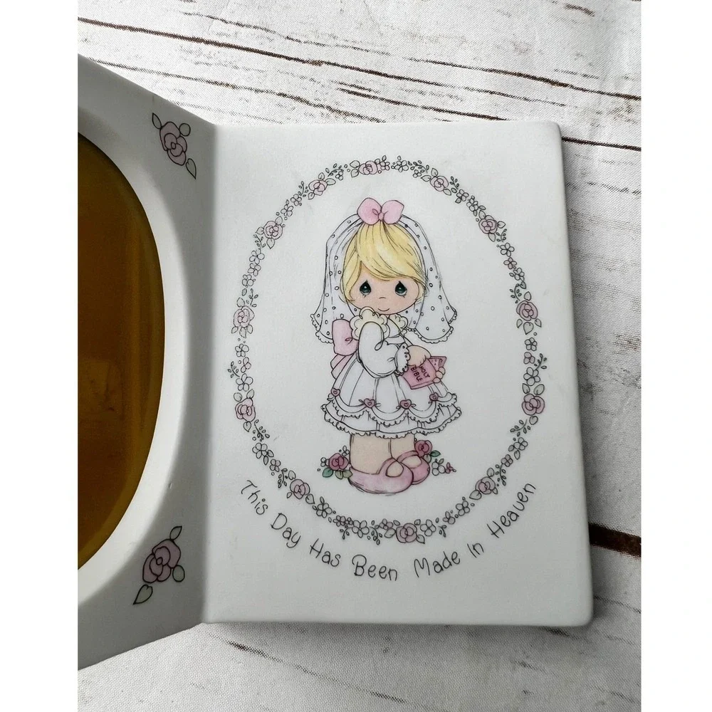 Precious Moments Picture Frame White Ceramic Bride Wedding 1990 Vintage OS